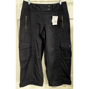 Cabi Onyx Black Ripstop Cotton Cargo Capri Pants Style Womens Size 6 NWT